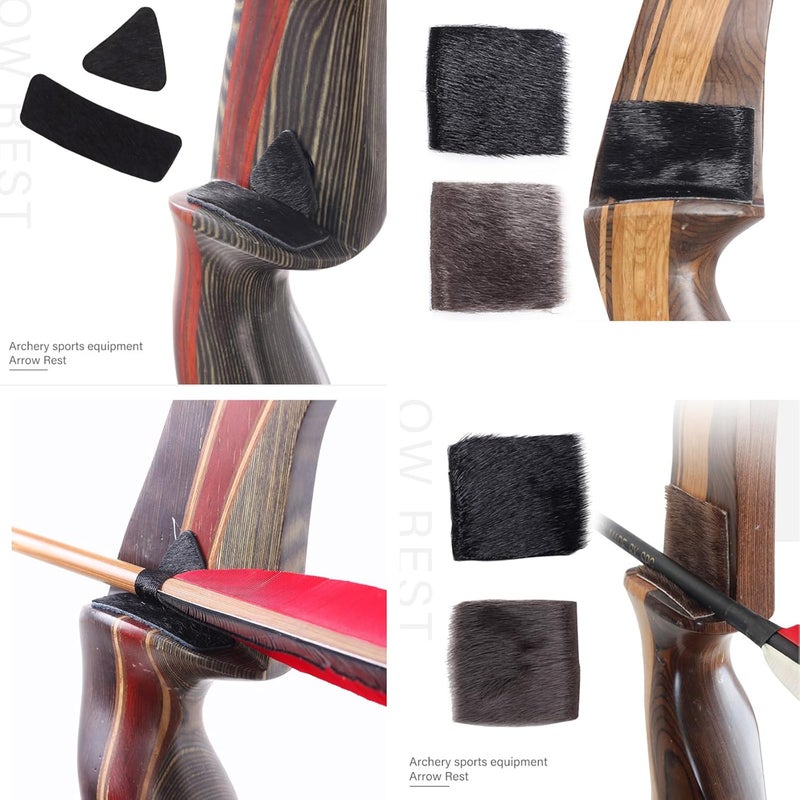 SP.G Archery Hair Arrow Rest - 4 Packs All-Natural Fur Adhesive Shelf Rests Leather Plates Stick-ON Traditional Bow Rest for Longbow Recurve Bow Outdoor Hunting Shooting Practice - Image 4